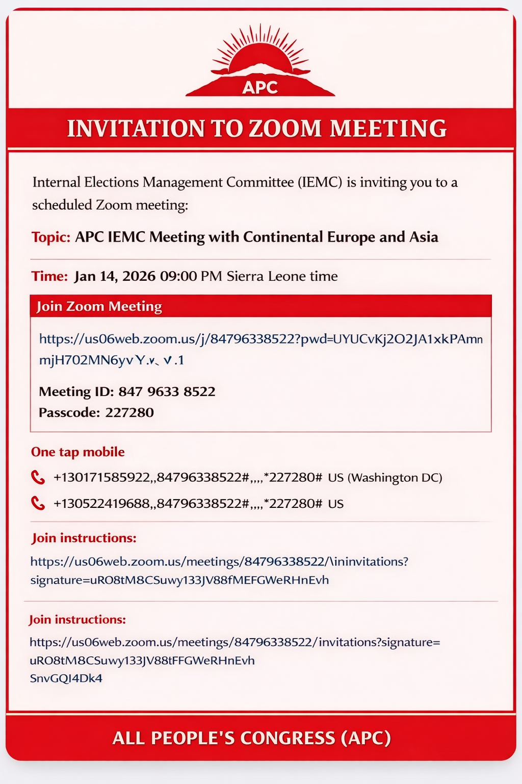 APC IEMC Meeting with Continental Europe and Asia